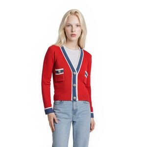 Salt Salt Sweater Women's Size Large Red Nautical Preppy Cardigan Crest Buttons